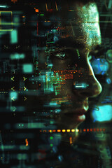 the man's face in a computer screen, in the style of science-fiction dystopias, neurocore