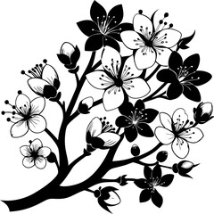 a vector silhouette of cherry blossoms on a white background