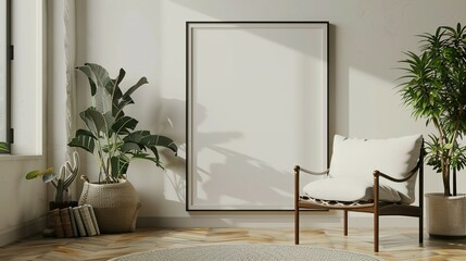 House Background Frame Mockup, ISO A Paper Size, Modern Living Room Interior, 3D Render