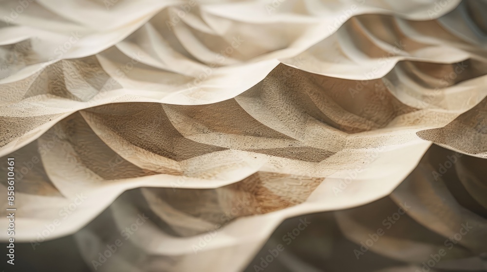 Poster close-up textured paper with subtle patterns, turn it into surreal sand dunes.
