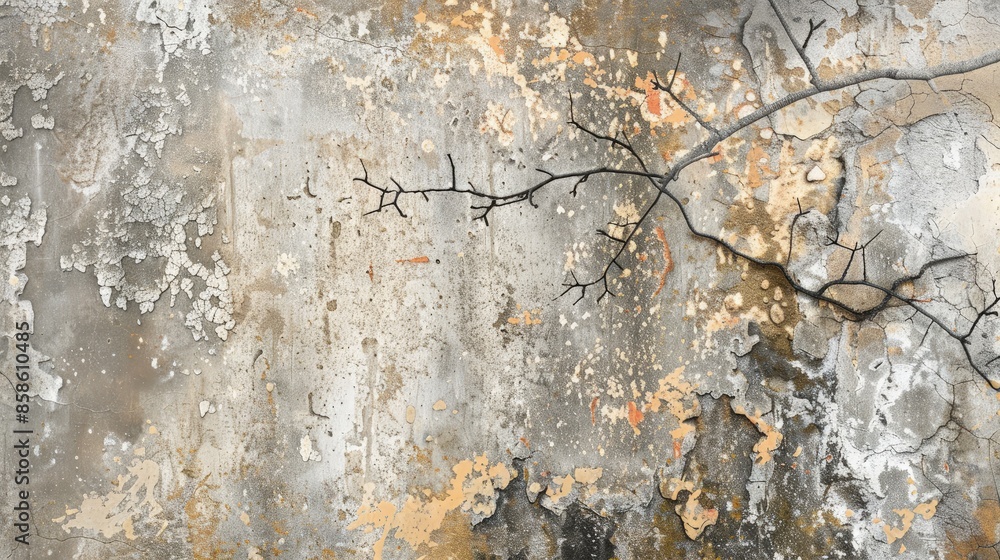 Poster concrete wall with textured surface and subtle abstract patterns, add graffiti art of a nature scene