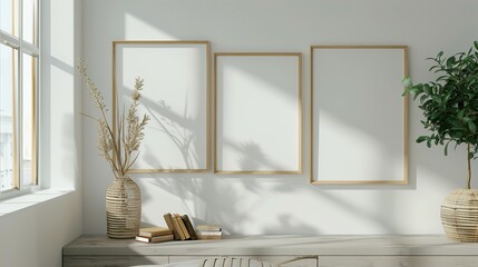 Modern Living Room Interior with Wall Poster Mockup, ISO A Paper Size, 3D Render