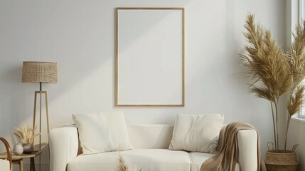 3D Render of ISO A Paper Size Poster Frame Mockup in a Stylish Living Room