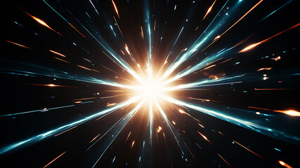 Obraz premium Create an abstract background that evokes the feel of a celestial event, such as a starburst or supernova. Use bright, radiant light emanating from a central point, with rays of light extending outwar