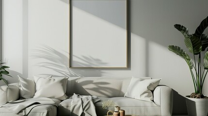3D Render of Modern Interior with ISO A Paper Size Poster Mockup, Living Room Wall Display