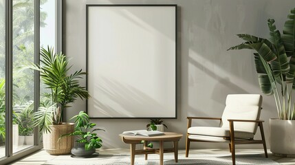 Living Room Interior Poster Mockup, ISO A Paper Size, 3D Render, Modern House Background
