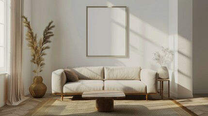 Living Room Interior Poster Mockup, ISO A Paper Size, 3D Render, Modern House Background