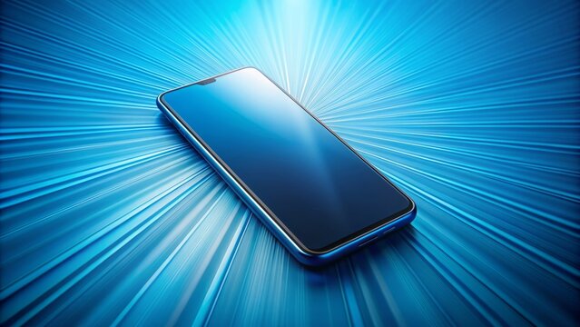A vibrant blue background serves as the ideal setting for a smartphone, artfully arranged on a sleek surface, radiating modernity and sophistication.,hd,8k
