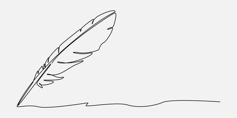 Continuous one line drawing of quill pen. Editable line. Isolated background. Vector illustration.