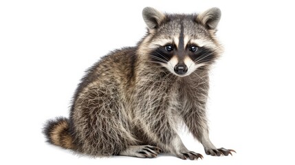 Obraz premium Raccoon sitting on a white background, studio shot. Wildlife and nature concept