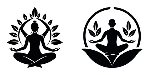 Meditation yoga silhouette vector Illustration logo icon clipart Black and white