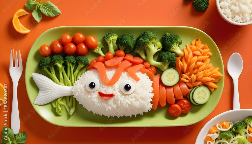 Wall mural Food vegetables for kids children of animal fish concept creative 4