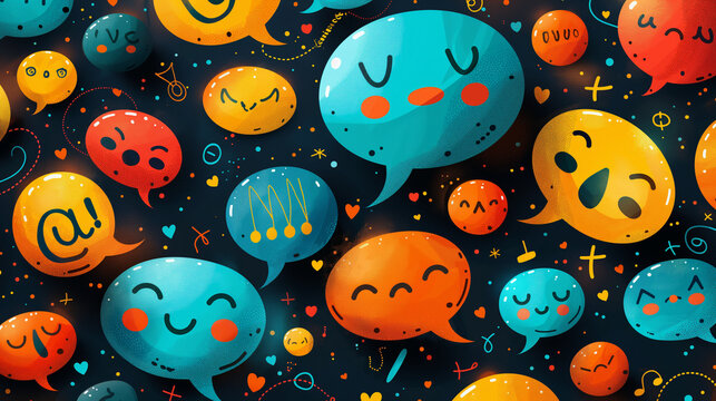 A flat design of speech bubbles with different languages, symbolizing linguistic diversity, Intersectionality Awareness Month, flat design, with copy space