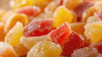 Macro shot of candied fruit with empty space