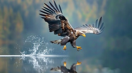 Obraz premium Eagle flying flush with water. 