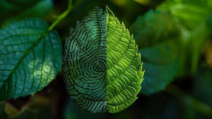 Green leaf from top view appears like fingerprint