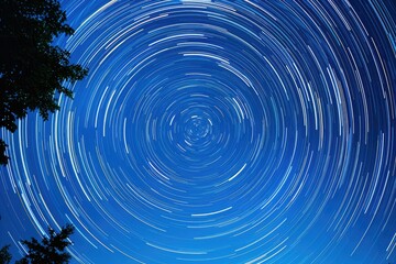 Bright stars rotate around the North Star in the night sky against a blue background