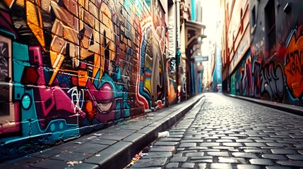 Funky street with graffiti on walls background