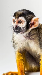 Obraz premium Squirrel monkey close-up on white background, nature and wildlife concept