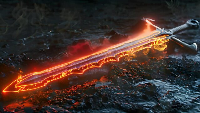 Flaming Sword on Dark Ground in Epic Fantasy with Ai generated.
