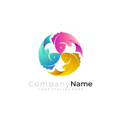 Three fish logo, three fish swim in a circle, marine life logos