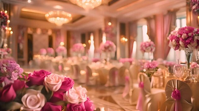 Elegant Wedding Reception Hall with Floral Decor with Ai generated.
