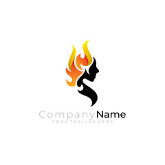 icon of beautiful woman with fire hair, salon logos