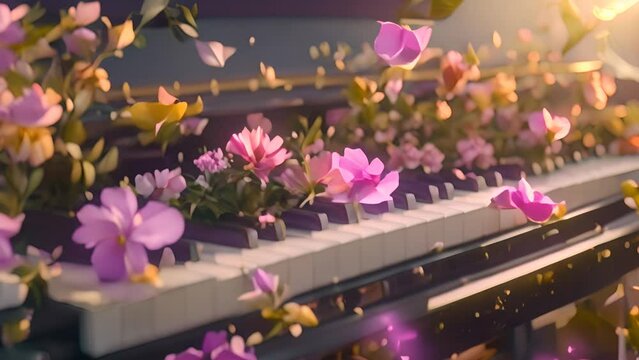 Piano Keys Adorned with Vibrant Flowers with Ai generated.
