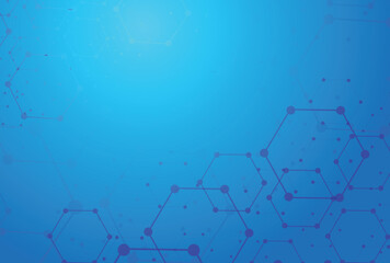 Abstract molecular structure and chemical elements. Medical, science and technology concept. Vector blue geometric background from hexagons.