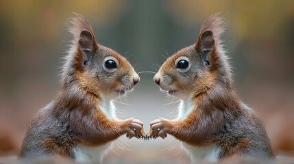 Obraz premium Reflection of a red squirrel. 