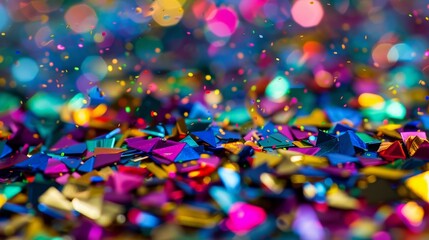 Naklejka premium Macro shot of sparkling confetti textures with vivid colors and shiny surfaces