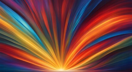 Obraz premium A colorful, abstract painting of a rainbow with a sun in the center