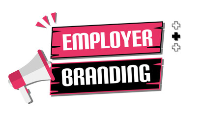 Vector banner. Megaphone with employer branding speech bubble. Loudspeaker. Banner for business, marketing. Banner design vector illustration.