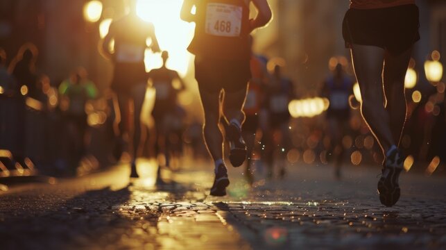 Through the soft focus the city marathon seems ethereal with its participants in a state of intense determination.