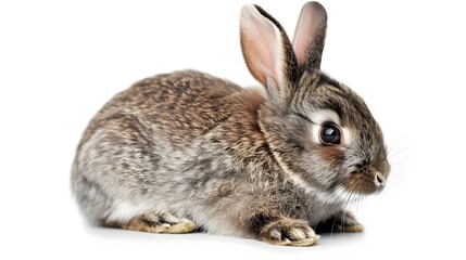 Obraz premium Rabbit , 4 months old, sitting against white background.