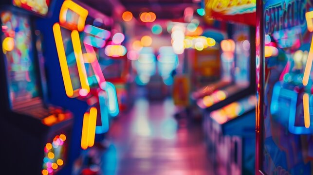 Defocused arcade games adding to the lively atmosphere.