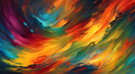 A colorful painting of a spiral with a yellow and orange swirl