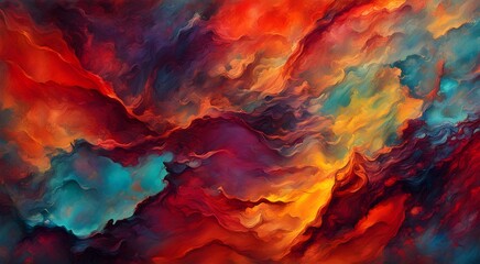 A painting of a colorful, swirling cloud of gas and dust