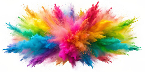 Vibrant Colored Powder Explosion on Transparent Background