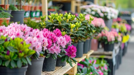 Fototapeta premium Mixed spring balcony flowers Viola Cornuta pansies in decorative flower pots close up