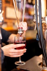 Wine poured from decanter at bar