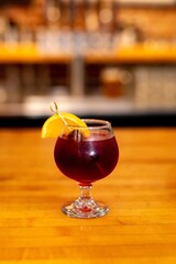 Glass of sangria on bar