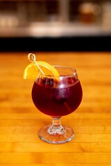 Glass of sangria on bar