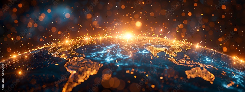 Poster shimmering globe of digital infrastructure and luminous data conduits
