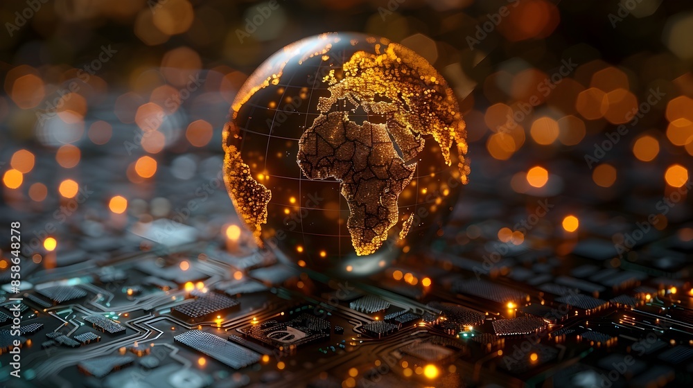 Poster luminous global network pulsing with boundless digital flows