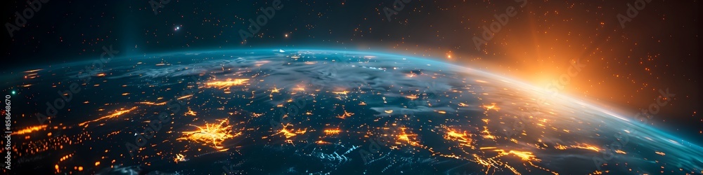 Aufkleber luminous earth pulsing with captivating digital infrastructure adrift in shadowy void
