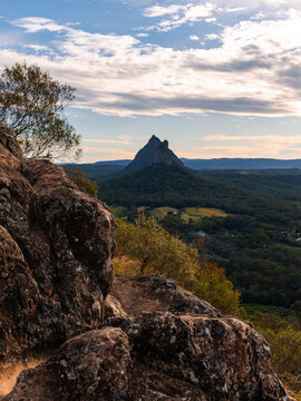 View of Mount Coonowrin and Mount Beerwah from the summit of Mount Ngungun, Queensland, Australia.