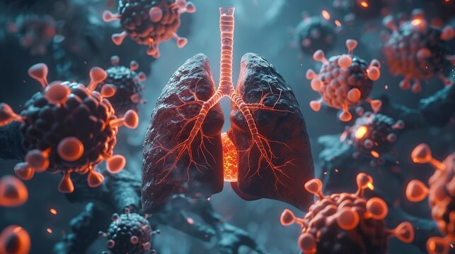 Lung cancers, 5d image of a lung with pain 