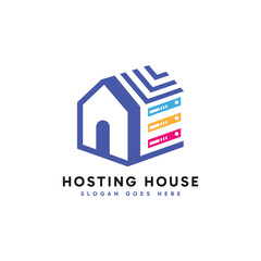 Hosting House logo design. Abstract minimalist house and hosting storage server combination.