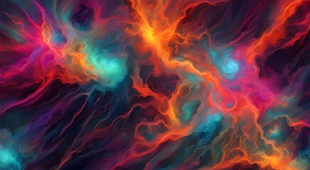 Fototapeta premium A colorful painting of a galaxy with bright orange and blue swirls
